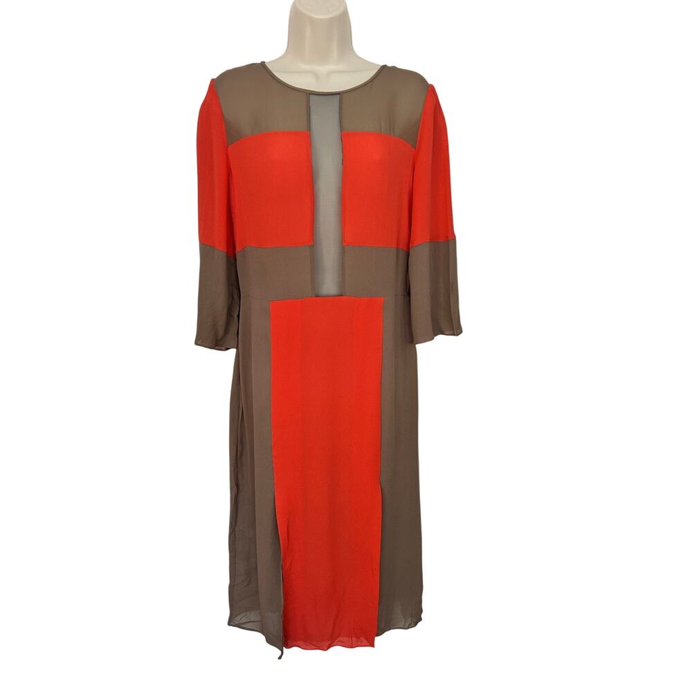 BCBG Maxazria Runway ADJA Dress Color Tart Sheer Color Block 60s Mod NWT Small